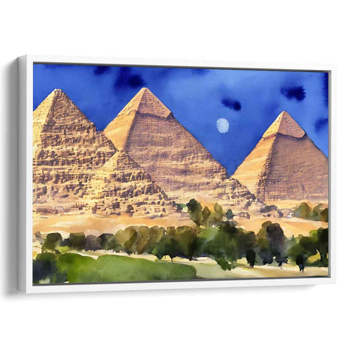 Stellar Sands: Watercolor Pyramids Under a Starry Sky