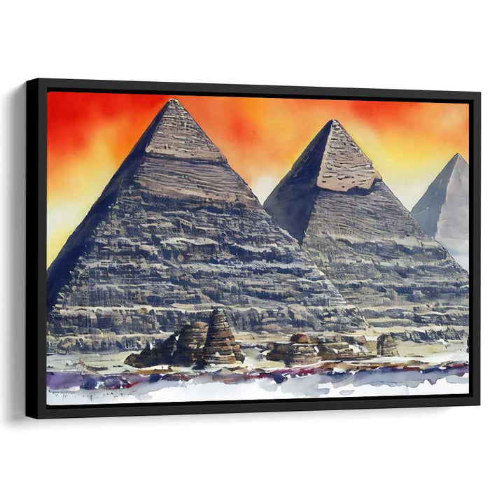 Majestic Pyramids at Sunset: Realistic Watercolor Landscape Canvas Art Print