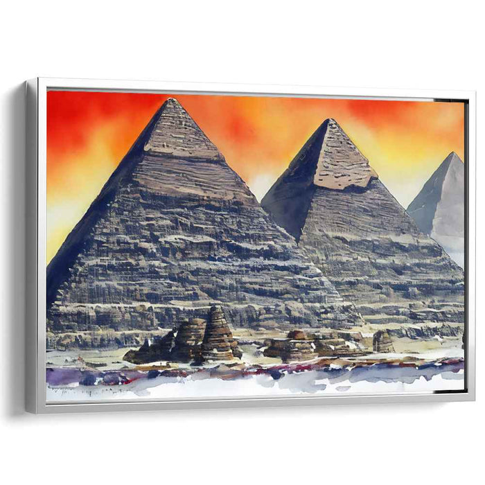 Majestic Pyramids at Sunset: Realistic Watercolor Landscape Canvas Art Print