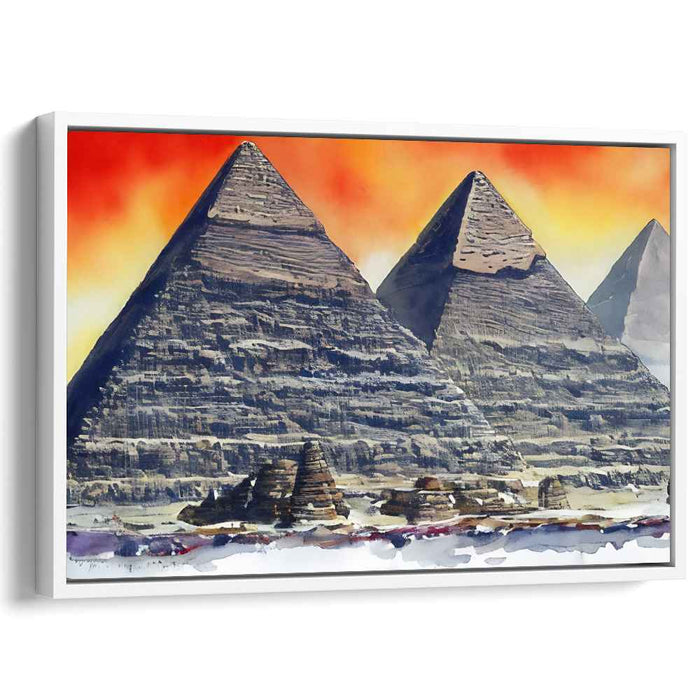 Majestic Pyramids at Sunset: Realistic Watercolor Landscape Canvas Art Print