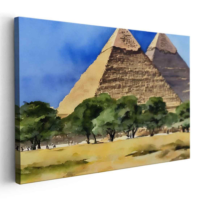 Eternal Wonders: Watercolor Painting of the Great Pyramids of Giza