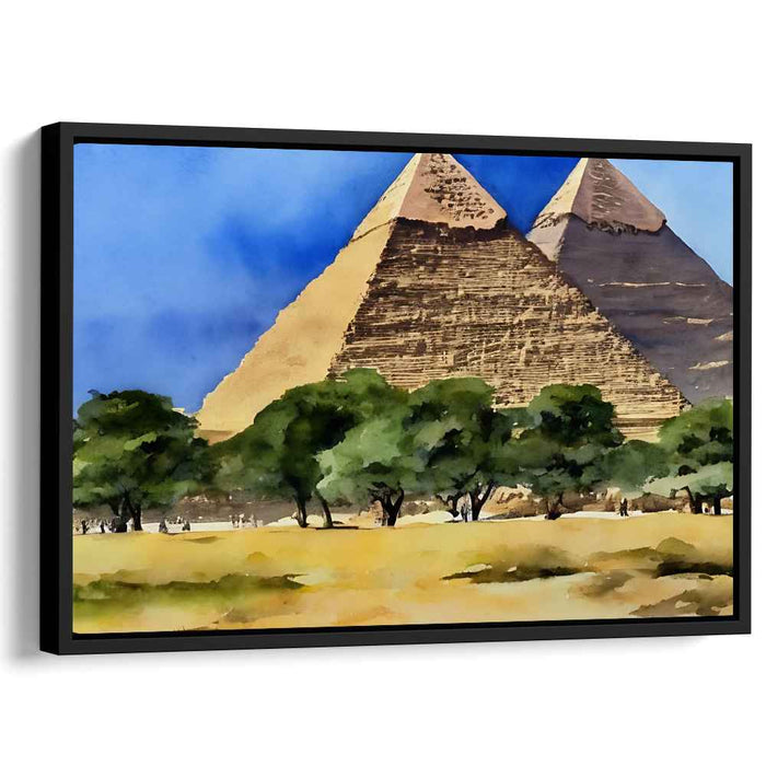 Eternal Wonders: Watercolor Painting of the Great Pyramids of Giza