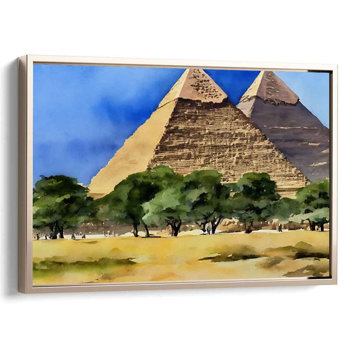 Eternal Wonders: Watercolor Painting of the Great Pyramids of Giza