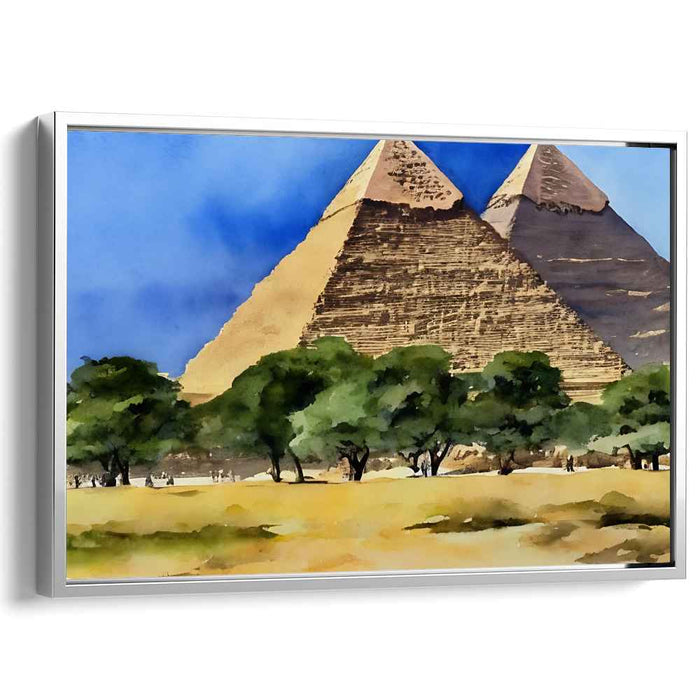 Eternal Wonders: Watercolor Painting of the Great Pyramids of Giza