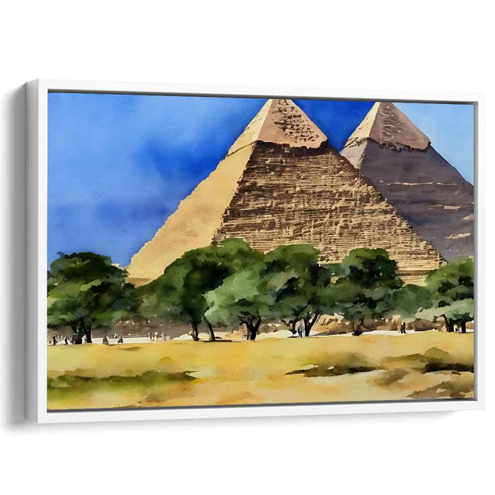 Eternal Wonders: Watercolor Painting of the Great Pyramids of Giza