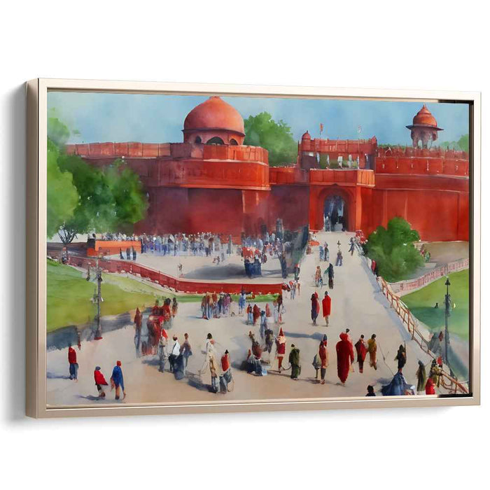 Crimson Citadel Symphony: Watercolor Painting of Red Fort in Delhi