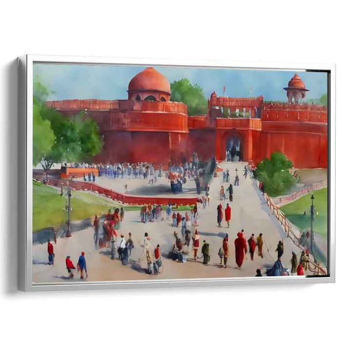 Crimson Citadel Symphony: Watercolor Painting of Red Fort in Delhi