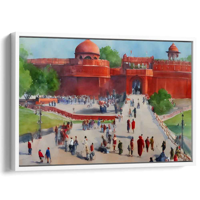 Crimson Citadel Symphony: Watercolor Painting of Red Fort in Delhi