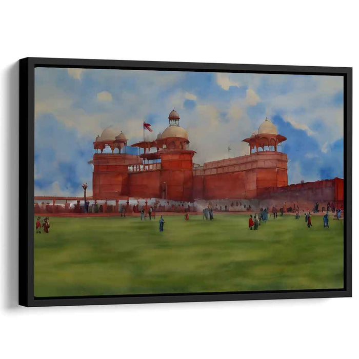 Scarlet Fortress Mirrors: Watercolor Painting of Red Fort in Delhi