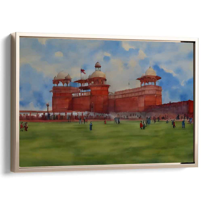 Scarlet Fortress Mirrors: Watercolor Painting of Red Fort in Delhi