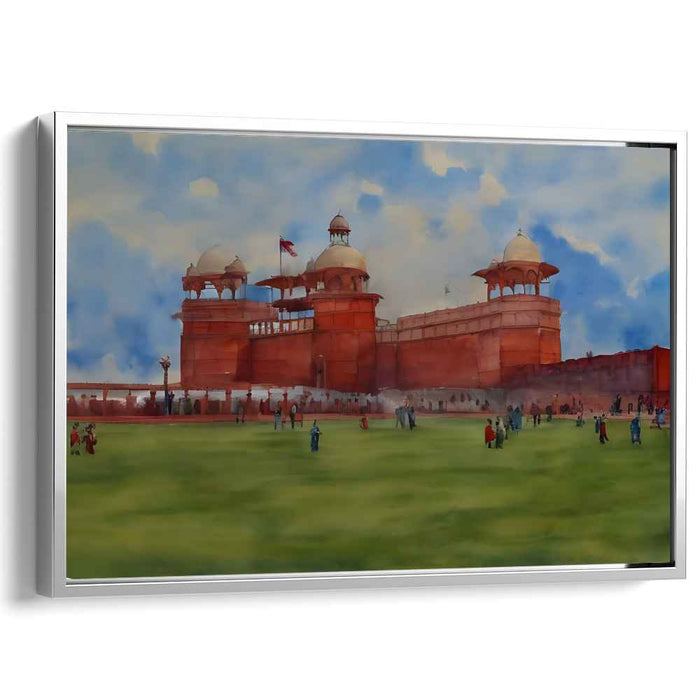Scarlet Fortress Mirrors: Watercolor Painting of Red Fort in Delhi