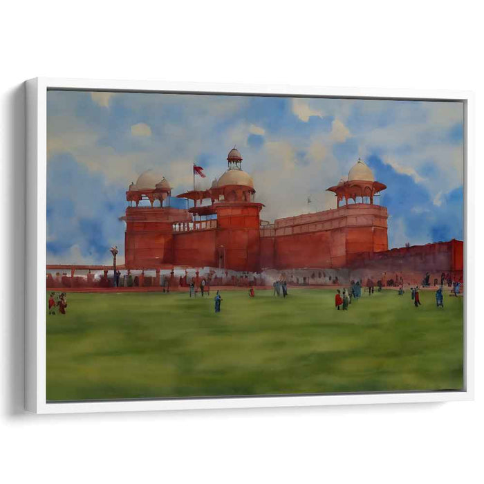 Scarlet Fortress Mirrors: Watercolor Painting of Red Fort in Delhi
