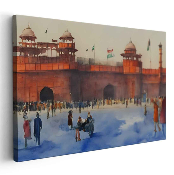 Crimson Citadel Memories Dance: Watercolor Impression of Red Fort
