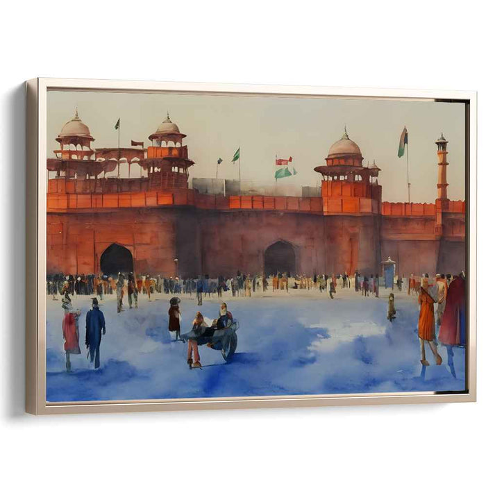 Crimson Citadel Memories Dance: Watercolor Impression of Red Fort