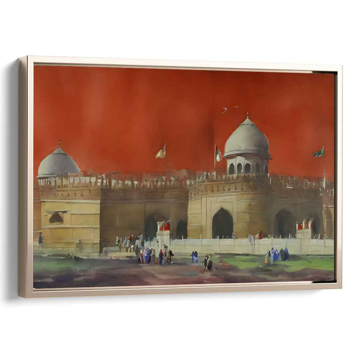 Majestic Fort Under Crimson Skies: A Historic Architectural Marvel Canvas Art Print