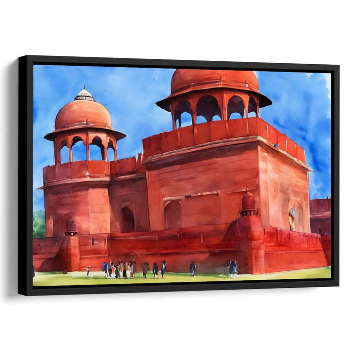 Ruby Fortress Mirrors: Majestic Red Fort in Vibrant Watercolor