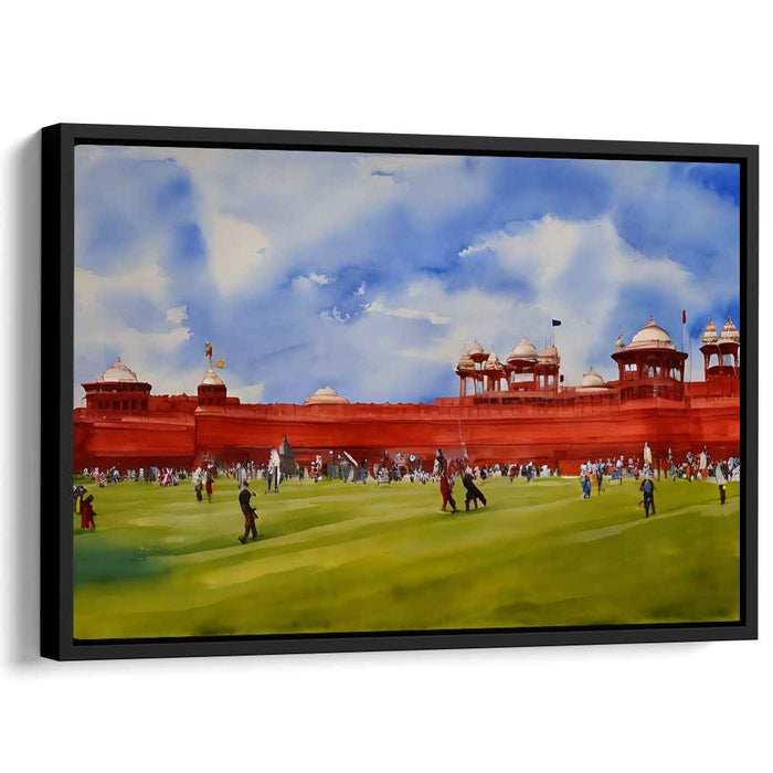 Crimson Citadel Jubilee Mirage: Watercolor Panorama of Red Fort on a Festive Day