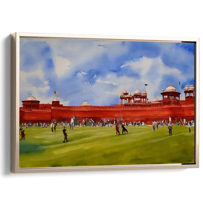 Crimson Citadel Jubilee Mirage: Watercolor Panorama of Red Fort on a Festive Day