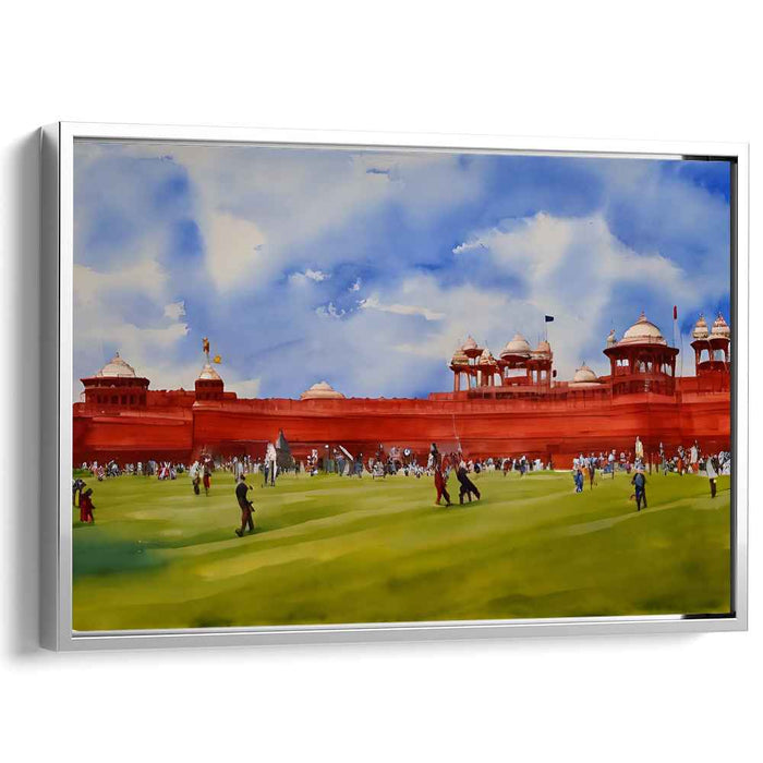 Crimson Citadel Jubilee Mirage: Watercolor Panorama of Red Fort on a Festive Day