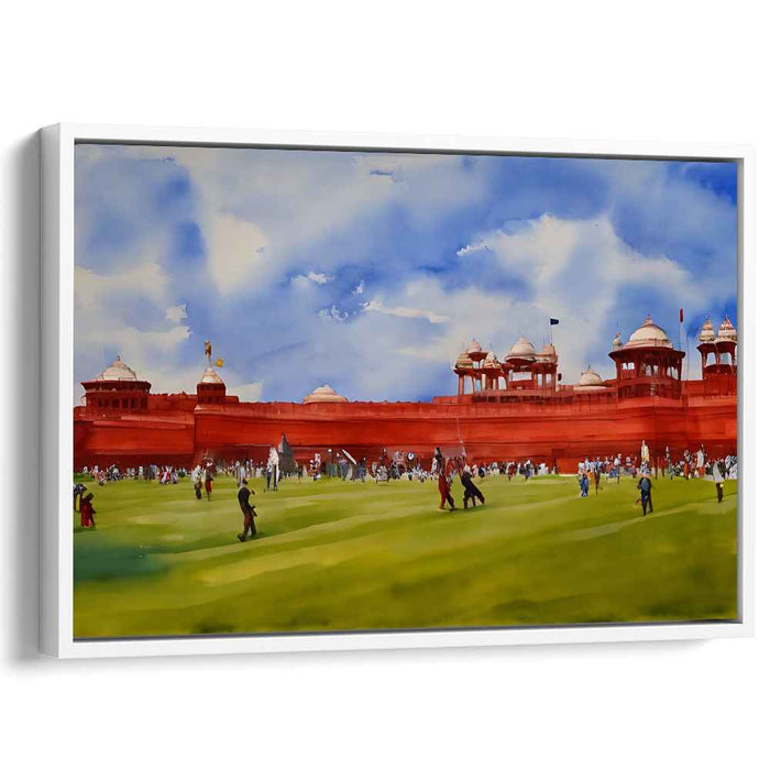 Crimson Citadel Jubilee Mirage: Watercolor Panorama of Red Fort on a Festive Day