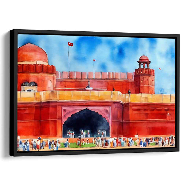Crimson Citadel Whispers: Watercolor Impression of Red Fort, Delhi