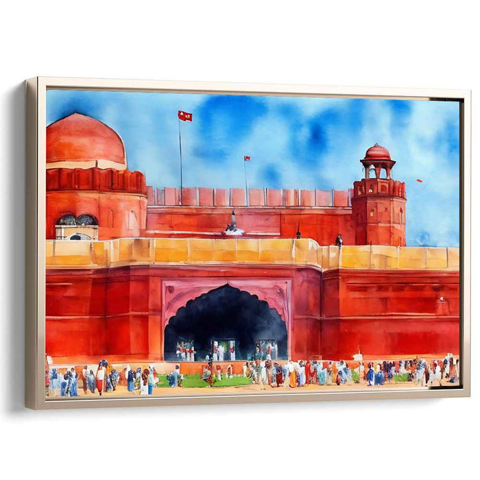 Crimson Citadel Whispers: Watercolor Impression of Red Fort, Delhi
