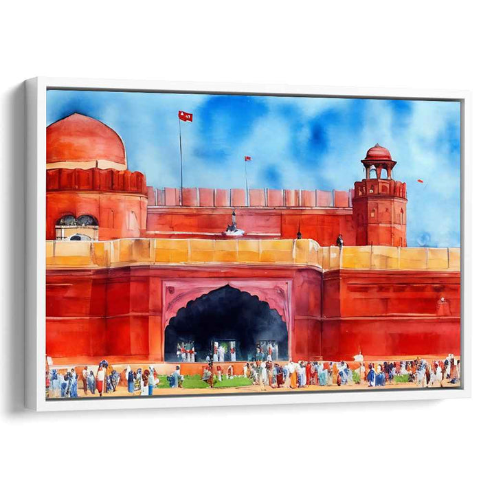 Crimson Citadel Whispers: Watercolor Impression of Red Fort, Delhi