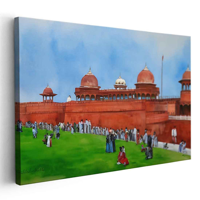 Echoes of Scarlet Vibrance: Lively Scene at the Red Fort Canvas Art Print