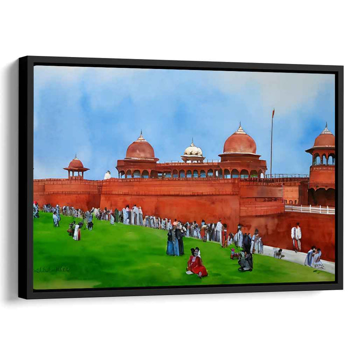 Echoes of Scarlet Vibrance: Lively Scene at the Red Fort Canvas Art Print