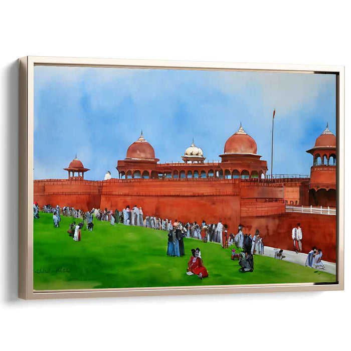 Echoes of Scarlet Vibrance: Lively Scene at the Red Fort Canvas Art Print
