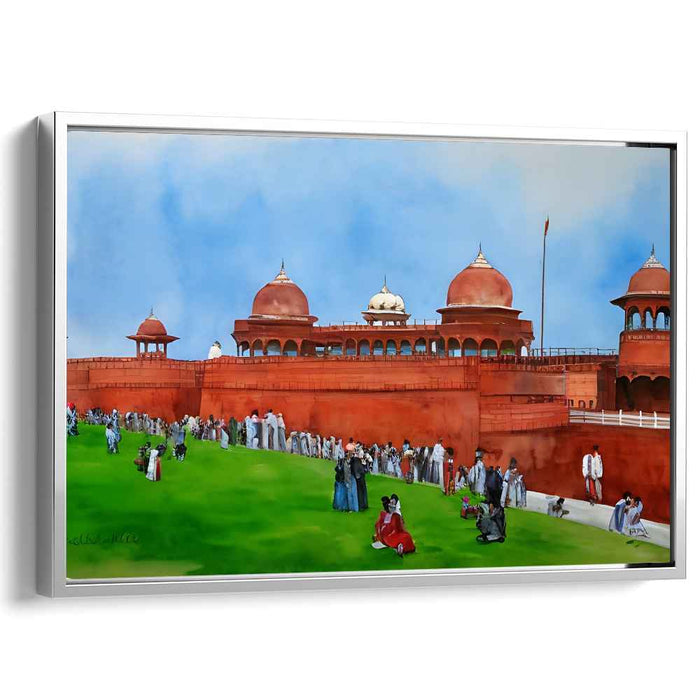 Echoes of Scarlet Vibrance: Lively Scene at the Red Fort Canvas Art Print