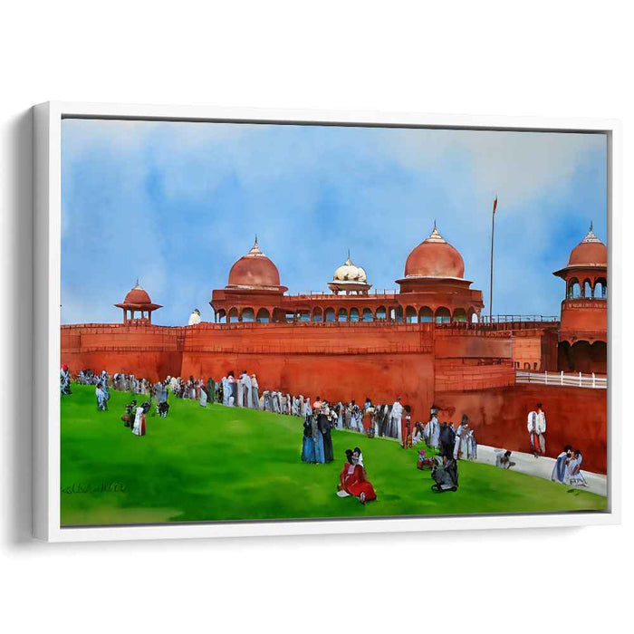 Echoes of Scarlet Vibrance: Lively Scene at the Red Fort Canvas Art Print