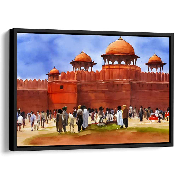 Vibrant Life at the Red Fort: Historical Watercolor Scene