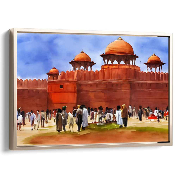 Vibrant Life at the Red Fort: Historical Watercolor Scene