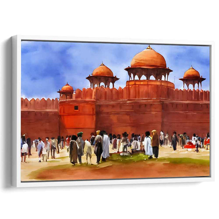 Vibrant Life at the Red Fort: Historical Watercolor Scene