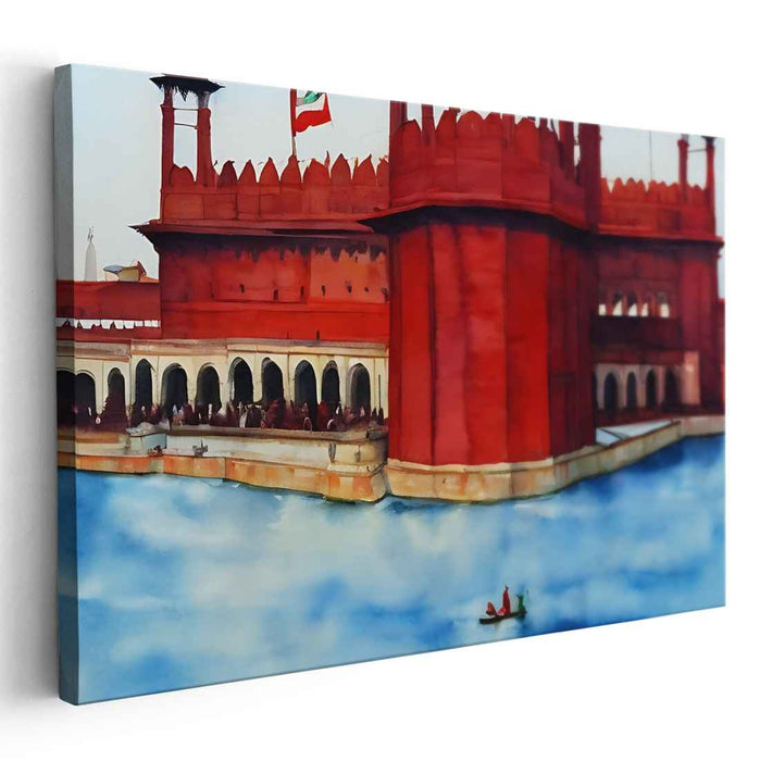 Tranquil Structures: Serene Waterscape Architectural Canvas Art Print