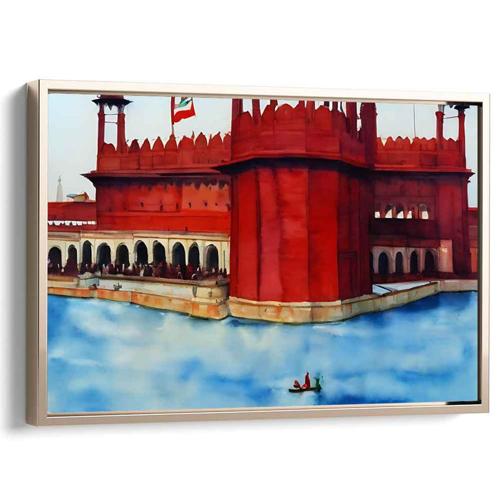 Tranquil Structures: Serene Waterscape Architectural Canvas Art Print