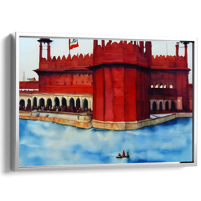 Tranquil Structures: Serene Waterscape Architectural Canvas Art Print
