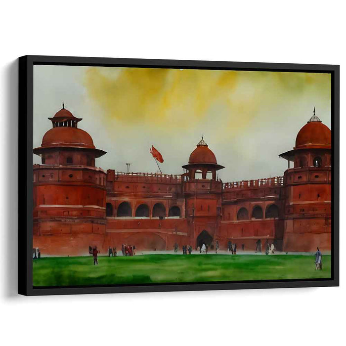 Sunset Serenity at Red Fort: Historical Indian Landmark Watercolor Painting
