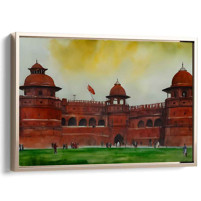 Sunset Serenity at Red Fort: Historical Indian Landmark Watercolor Painting