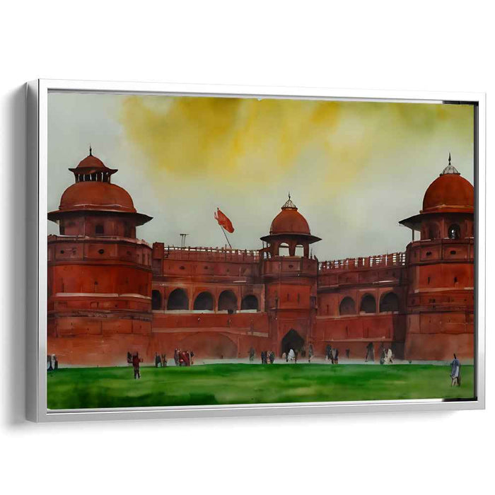 Sunset Serenity at Red Fort: Historical Indian Landmark Watercolor Painting