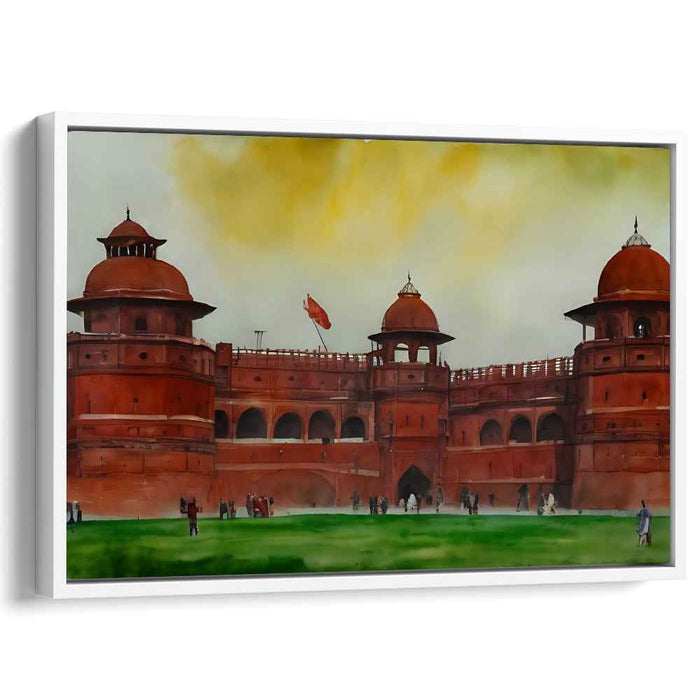 Sunset Serenity at Red Fort: Historical Indian Landmark Watercolor Painting