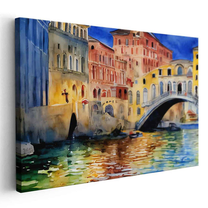 Serene Sunlit Canal: Watercolor Wonderscape of European Charm