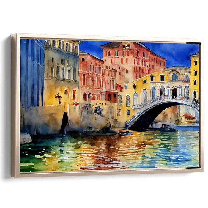 Serene Sunlit Canal: Watercolor Wonderscape of European Charm