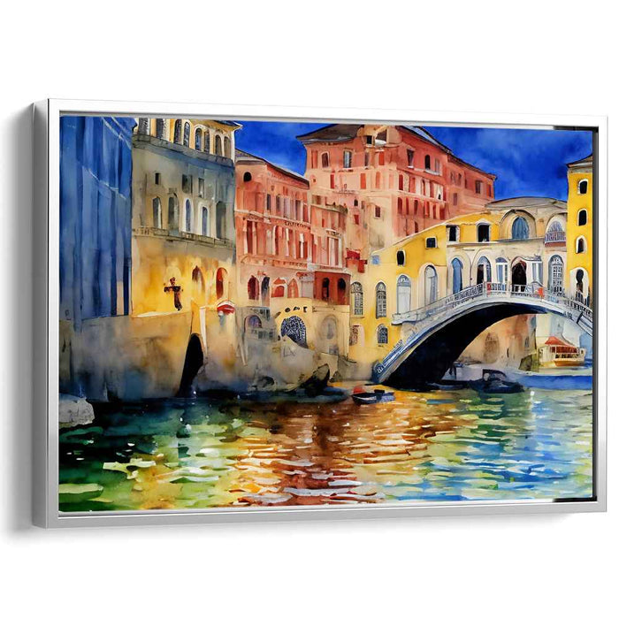 Serene Sunlit Canal: Watercolor Wonderscape of European Charm