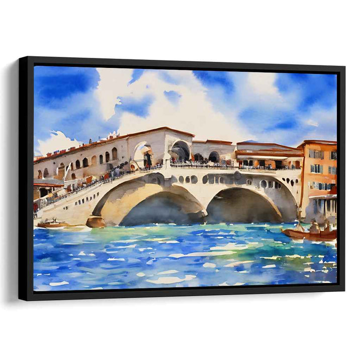 Aquatic Charm of Venetian Arches: Watercolor Rendition of the Rialto Bridge in Venice