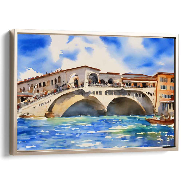 Aquatic Charm of Venetian Arches: Watercolor Rendition of the Rialto Bridge in Venice