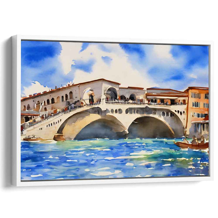 Aquatic Charm of Venetian Arches: Watercolor Rendition of the Rialto Bridge in Venice