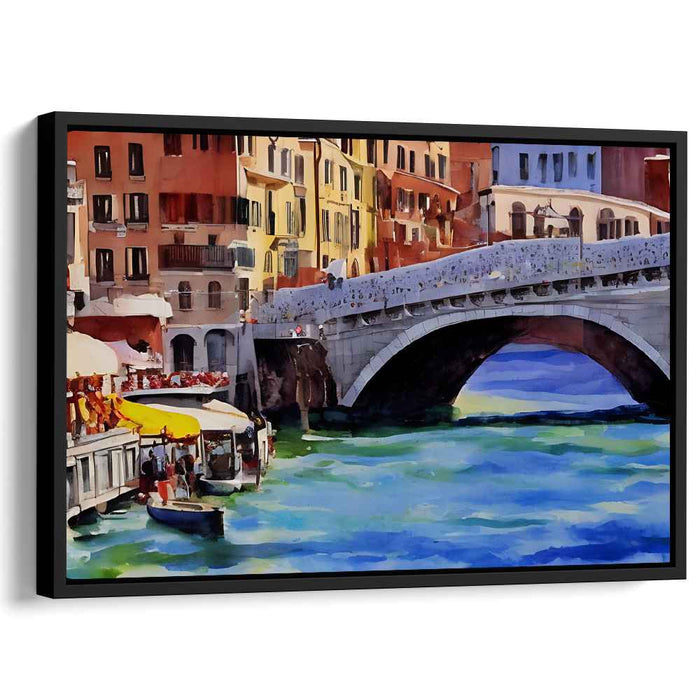 Stone Arch Serenity: Vibrant Canal Scene with Stone Bridge