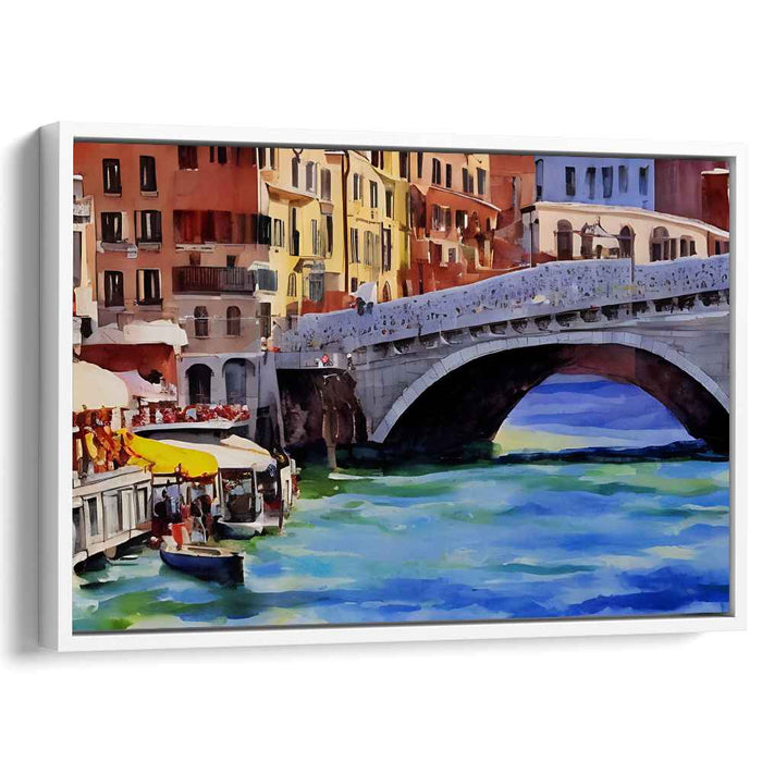 Stone Arch Serenity: Vibrant Canal Scene with Stone Bridge